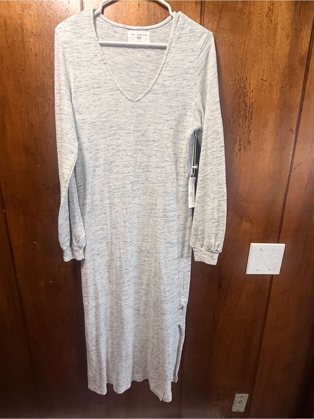 Los Angeles Apparel Light Heather Gray V-Neck Long Sleeve Dress